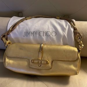 Jimmy Choo Gold Lame Leather Small Pochette Bag